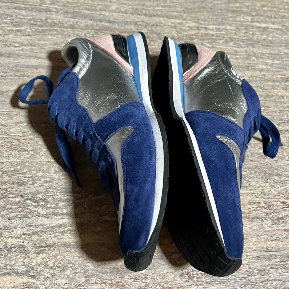 Tory Burch Silver/ Navy/ Sea Victorian Brielle Leather & Suede Sneakers - Picture 8 of 15